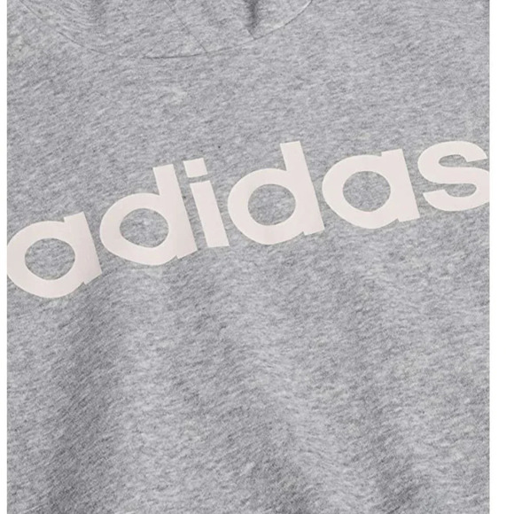 NWT adidas Women's Essentials Linear Pullover Hoodie GRAY/LIGHT PINK XS - Picture 4 of 12